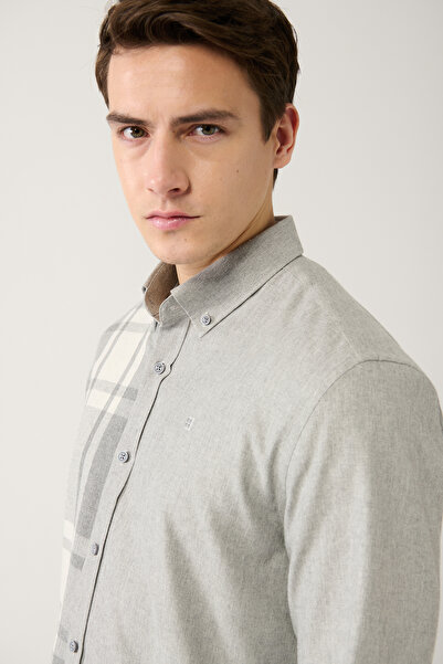 Avva Erkek Gri Pamuklu Ekoseli Flanel Oduncu Gömlek A32Y2119