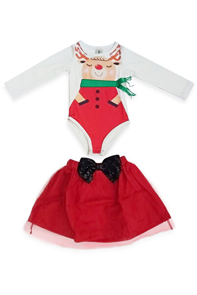 Denokids Girl's Bodysuit Tulle Red Skirt Set with Pearls