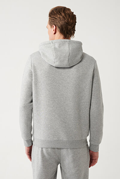 Avva Graues 3-fädiges Raster-Sweatshirt mit Kapuze für Herren A32y1240