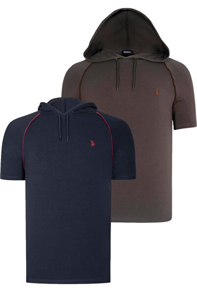 Dewberry İKİLİ SET T8570 DEWBERRY KAPŞONLU ERKEK T-SHIRT-LACİVERT-HAKİ