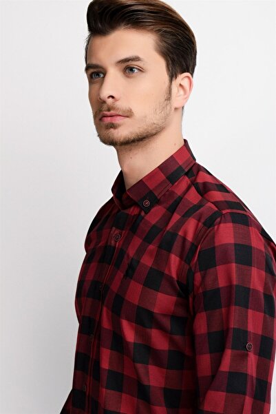 Dewberry G665 Men's Shirt-Burgundy-Black