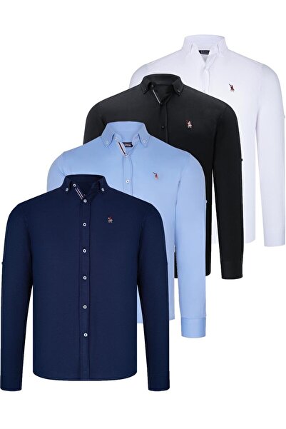 Dewberry SET OF FOUR G674 DEWBERRY MEN'S SHIRT-BLACK-WHITE-DARK BLUE-BABY BLUE