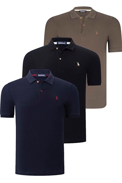 Dewberry ÜÇLÜ SET T8561 ERKEK T-SHIRT-SİYAH-LACİVERT-YEŞİL