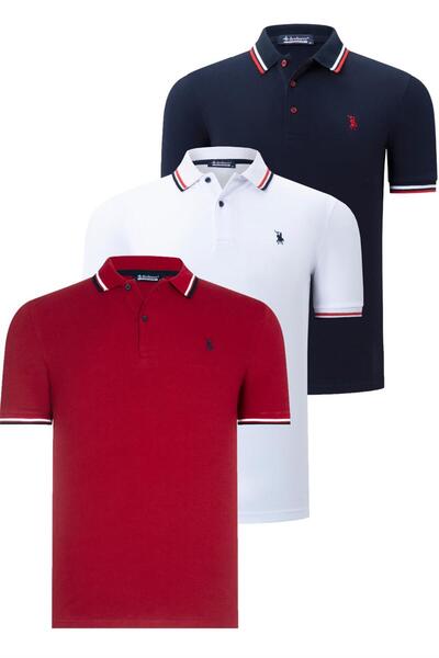Dewberry ÜÇLÜ SET T8594 ERKEK T-SHIRT-SİYAH-BEYAZ-BORDO