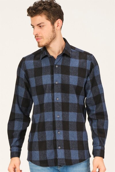 Dewberry G729 ERKEK EKOSE GÖMLEK-LACİVERT