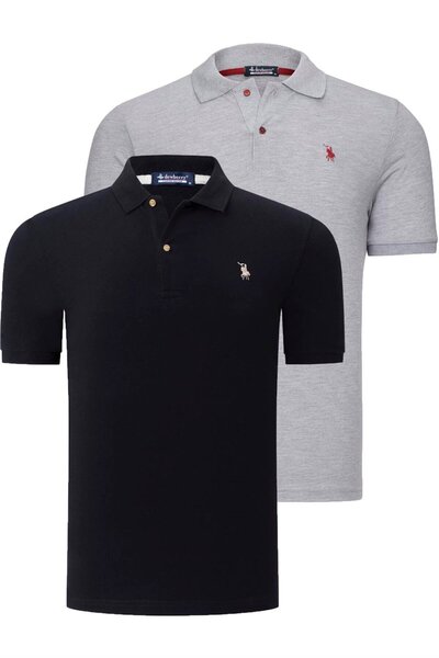 Dewberry İKİLİ SET T8561 ERKEK TSHIRT-GRİ-SİYAH