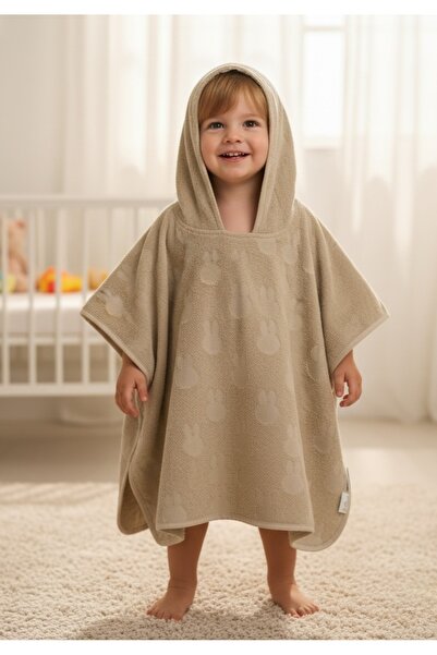 GÜRPAMUK HOME & BABY OUTLET İHRACAT %100 pamuk Kız-Erkek Çocuk Deniz, Plaj, Havuz, Banyo Havlu Panço DESENLİ / BEJ