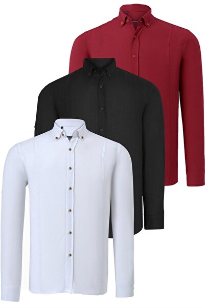 Dewberry SET TRIPLU G721 DEWBERRY CĂMAȘĂ BĂRBAȚI-NEGRU-ALB-ROȘU CLAR
