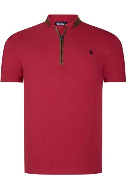 Dewberry DOUBLE SET T8571 DEWBERRY ZIPPERED MEN'S T-SHIRT-WHITE-BORDO