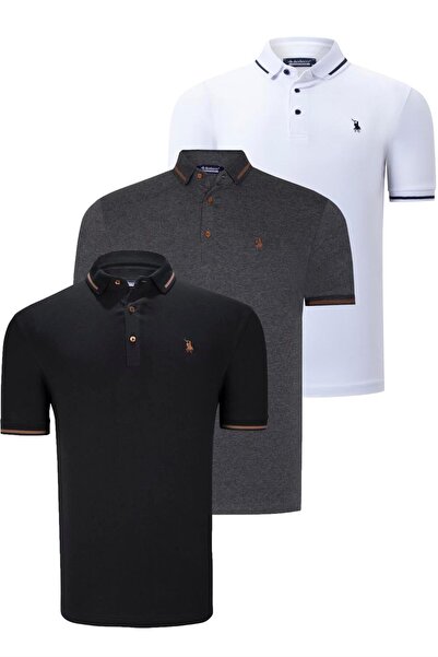 Dewberry ΣΕΤ ΤΡΙΩΝ ΤΕΜΑΧΙΩΝ T8586 ΑΝΔΡΙΚΟ T-SHIRT-ΜΑΥΡΟ-ΛΕΥΚΟ-ΑΝΘΡΑΚΙΤΙΚΟ