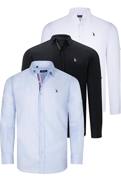 Dewberry ÜÇLÜ SET G674 DEWBERRY ERKEK GÖMLEK-SİYAH-BEYAZ-AÇIK MAVİ