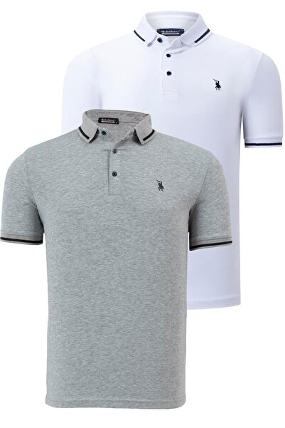 Dewberry İKİLİ SET T8586 DEWBERRY ERKEK T-SHIRT-BEYAZ-GRİ