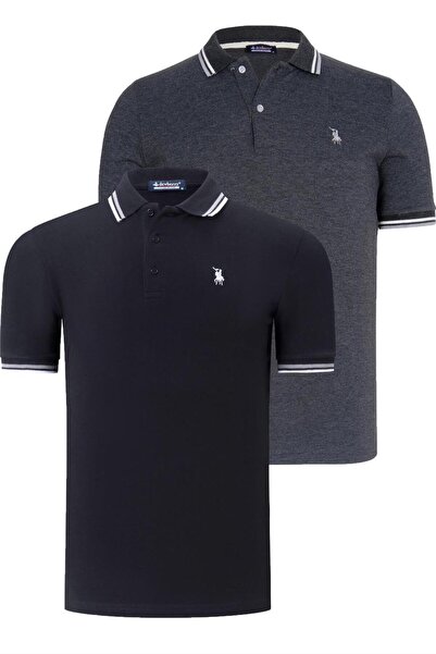 Dewberry SET DUBLU T8594 TRICOU BĂRBAȚI-NEGRU-ANTRACIT
