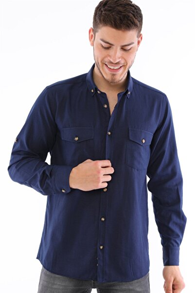 Dewberry G722 Men's Shirt-Dark Blue