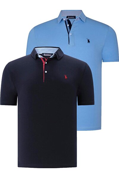 Dewberry İKİLİ SET T8582 ERKEK T-SHIRT-LACİVERT-AÇIK MAVİ