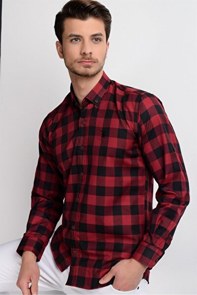 Dewberry G665 Men's Shirt-Burgundy-Black