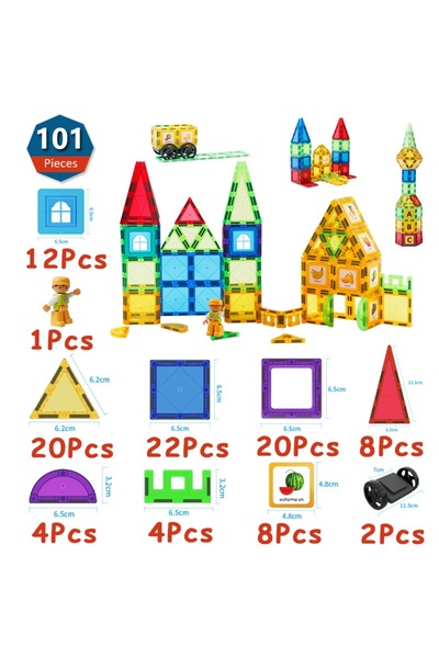 Novotoys Set inteligent de constructie cu placi magnetice, 101 piese, Jucarie creativa si educationala STEM