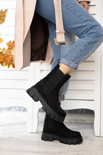 DURUNUN BUTİĞİ Cizme zilnice Duenni din piele intoarsa neagra cu talpa groasa elastica