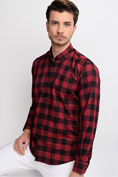 Dewberry G665 Men's Shirt-Burgundy-Black
