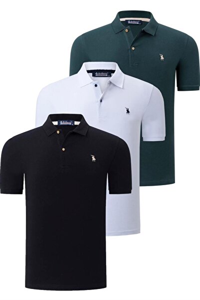 Dewberry ÜÇLÜ SET T8561 ERKEK T-SHIRT-SİYAH-BEYAZ-HAKİ