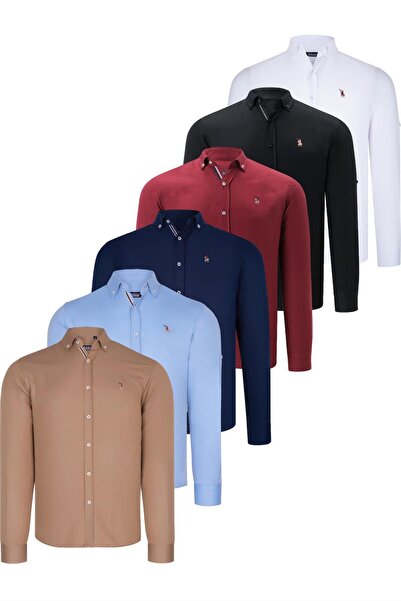 Dewberry BOTTOM SET G674 DEWBERRY MEN'S SHIRT-BLACK-WHITE-DARK BLUE-CAMEL-BOR...