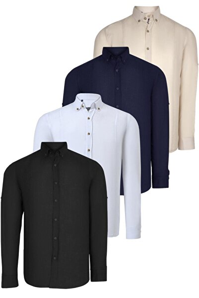 Dewberry SET DE PATRU Cămăși pentru bărbați G721 DEWBERRY - NEGRU-ALB-ALBASTR...
