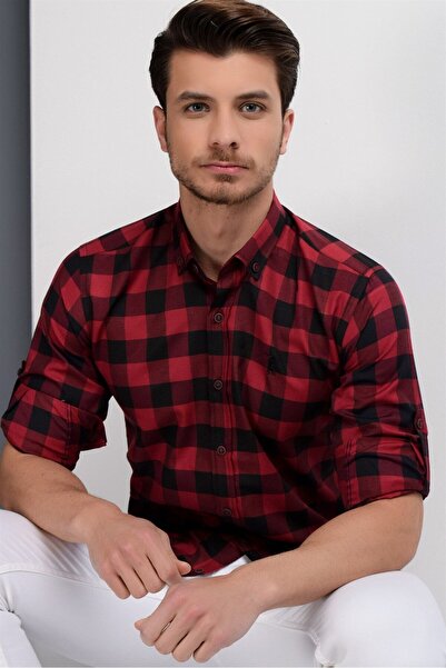 Dewberry G665 Men's Shirt-Burgundy-Black