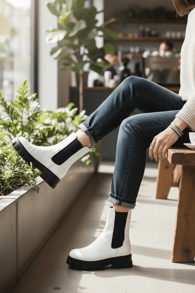 DİVOLYA Καθημερινές μπότες Senni Λευκές Πλαϊνές Ελαστικές Χονδρές Σόλα