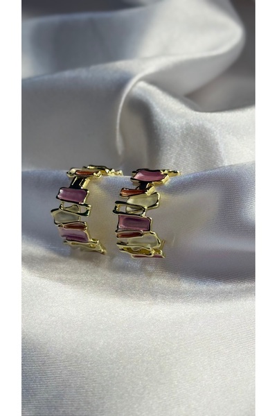 BUSİELLE JEWELRY Renkli Mine Detaylı Halka Küpe