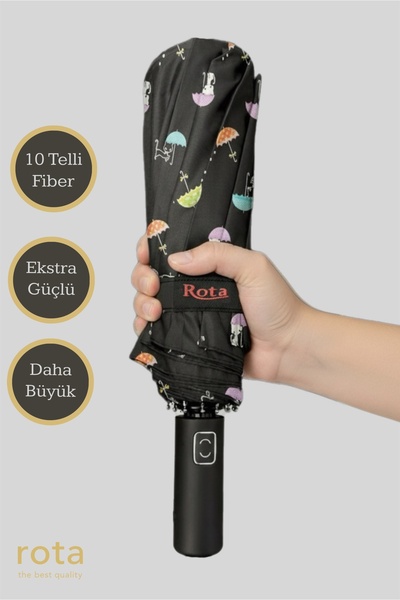 ROTA 10 Telli Ekstra Dayanıklı Fiber Tel Otomatik Açılır/kapanır Şemsiye 3060w Şemsiyeli Kedi
