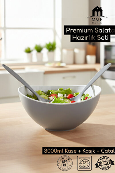 MUF HOME Salad Serving Set Serving Presentation Salad Preparation Set 3 Pieces Crystal Plastic Spoon and Fork 3000 ml