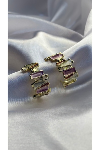 BUSİELLE JEWELRY Renkli Mine Detaylı Halka Küpe