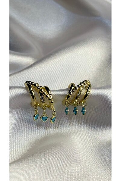 BUSİELLE JEWELRY Blue Heart Stone Dangle Earrings