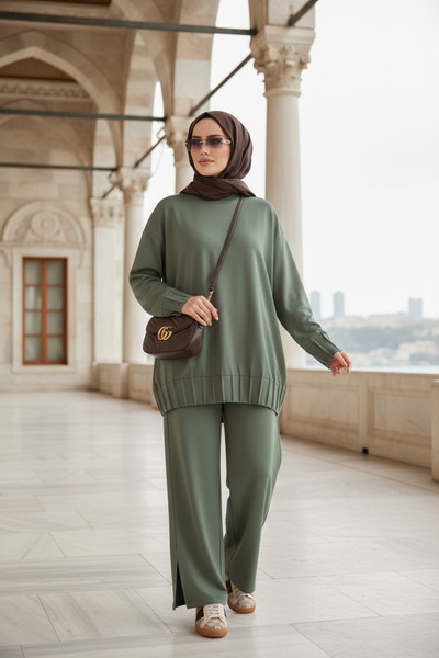 Aselim Hijap Moda Διπλό Σετ Τζιλάμπας Αλίσα από Πλισέ Premium Modal Fabric – Πράσινο