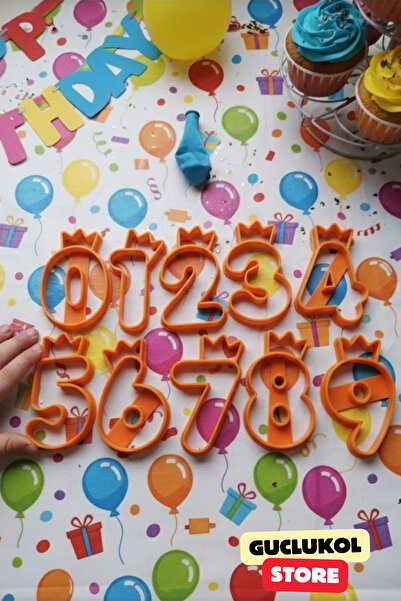 GÜÇLÜKOL Number Cookie Mold Set Crown Design Numbers from 0 to 9 10-Piece Party Set
