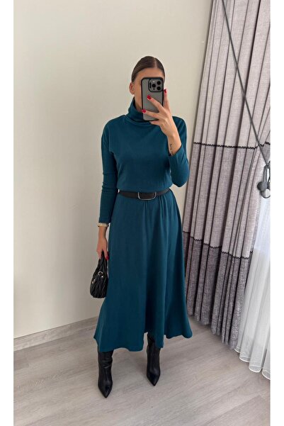 Miasista Maxi Balıkçı Yaka Kemerli Triko Elbise