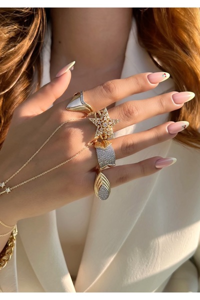 SU PERİSİ TAKI BİJUTERİ خاتم ذو لوحة غير متماثلة مرصع بحجر الزركون الذهبي الق...