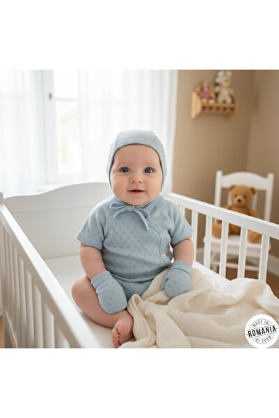 OEM Set de 3 piese pentru nou-născut: body cu mânecă scurtă, căciulă și mănuși - albastru