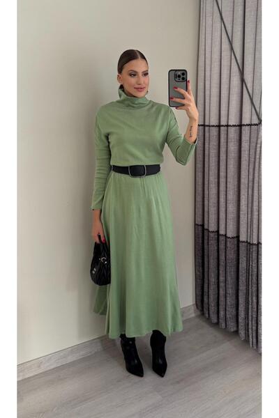 Miasista Maxi Balıkçı Yaka Kemerli Triko Elbise