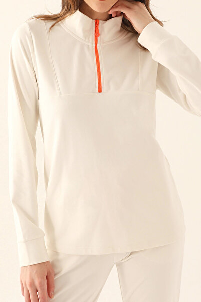 Arnetta Zipper Detail White Women's Long Sleeve Pajama Set