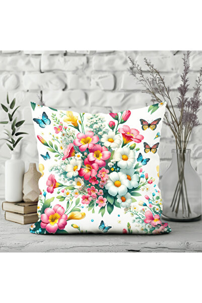 Piloji Colorful Flower and Butterfly Patterned Digital Printed Filled Decorat...