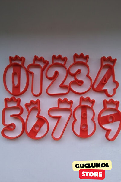 GÜÇLÜKOL Number Cookie Mold Set Crown Design Numbers from 0 to 9 10-Piece Party Set