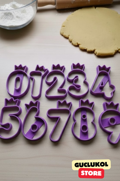 GÜÇLÜKOL Number Cookie Mold Set Crown Design Numbers from 0 to 9 10-Piece Party Set