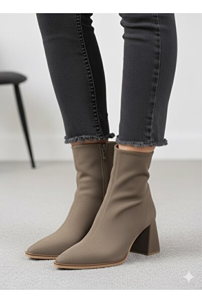 diya shoes Cizme de damă din piele intoarsa de nurca cu toc, cu fermoar, cu v...