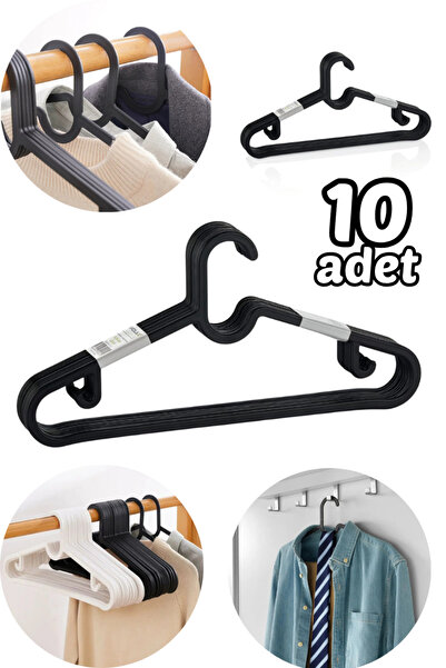 Comprox 10 штук чорних пластикових вішалок для одягу, набір з 6 штук