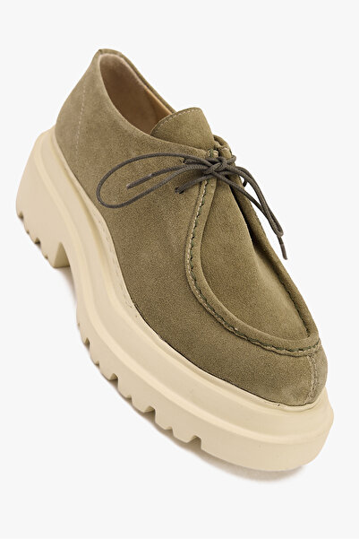 West To West Yeşil Süet Deri Kadın Günlük Kalın Taban Bağcıklı Ayakkabı