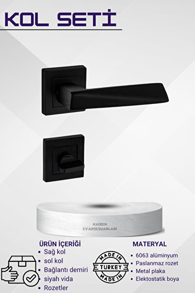 KAİZEN Wc Kapı Kolu Piramit Siyah Kare Rozetli