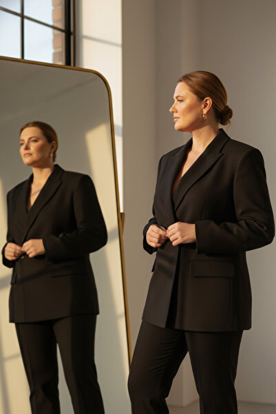 Hanezza Çift Düğmeli Blazer Ceket | Plus Size