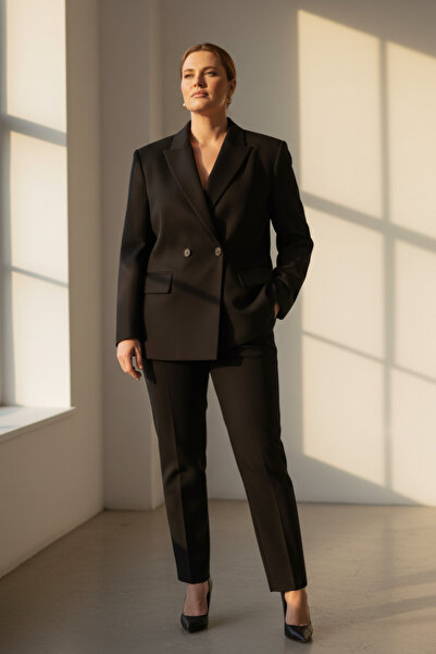 Hanezza Çift Düğmeli Blazer Ceket | Plus Size