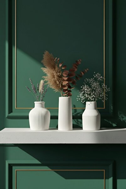 muffag 3-Piece Minimal Handmade Plaster Vase 10cm - May Have Air Bubbles and Minor Imperfections